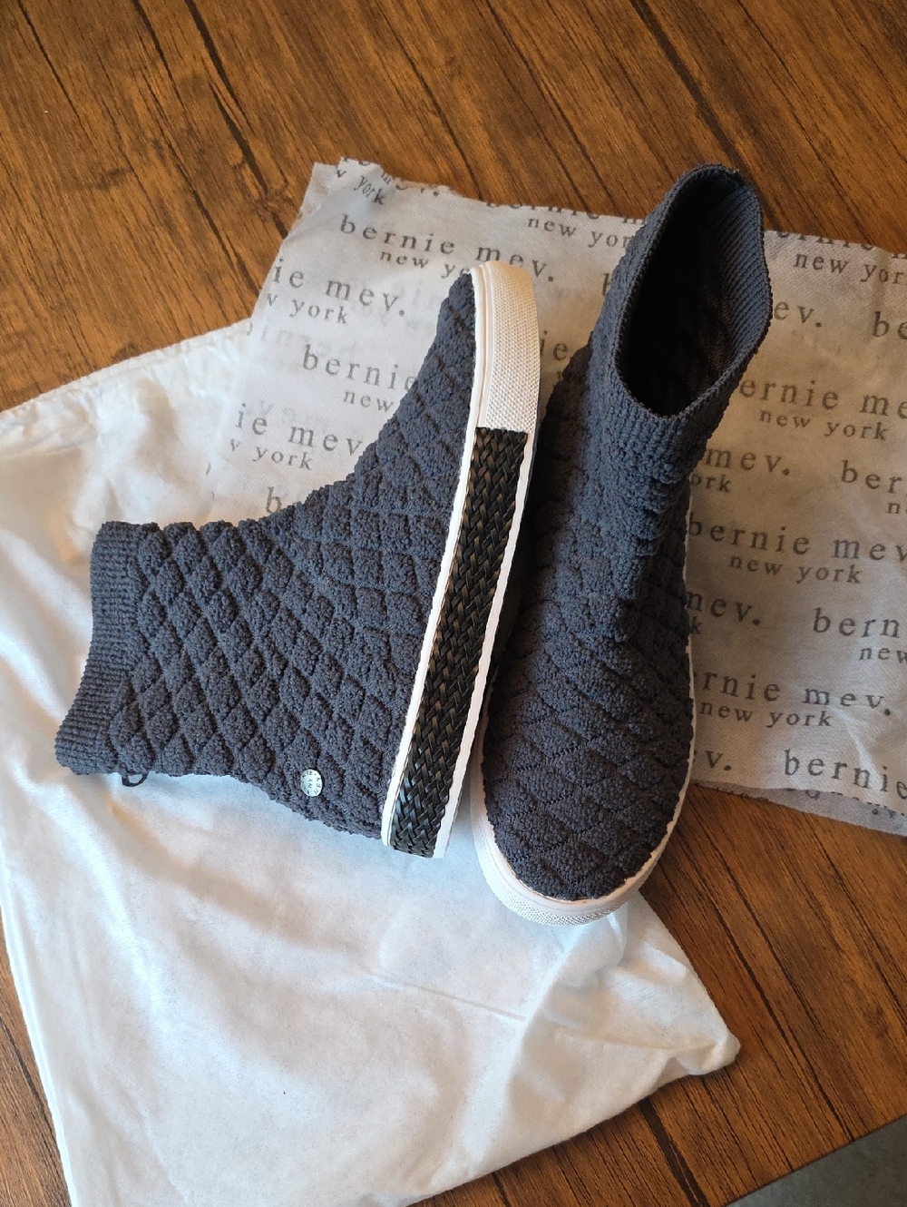 bernie mev. Quilted Knit Slip-On Sneakers in Charcoal Gray